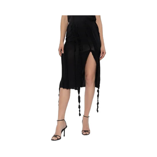 Decorative Trim Front Slit Midi Skirt