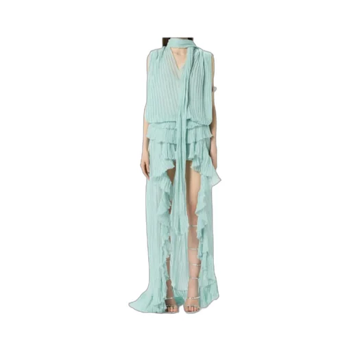 Pleated Asymmetric Dress In Silk Chiffon