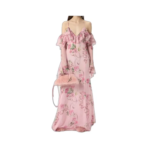 Floral-Printed Ruffled Gown
