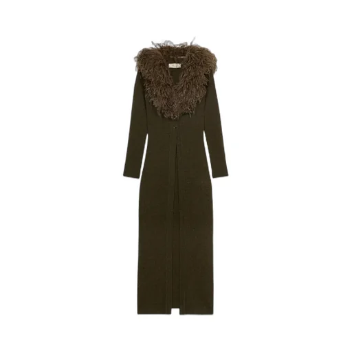 Shearling Detailed Ribbed Dress
