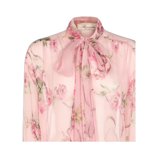 Floral-Print Tie-Neck Blouse