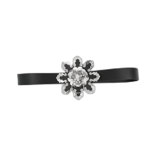 Flower-Embellishment Leather Belt