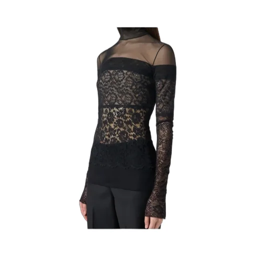 Sheer-Lace Mock-Neck Top