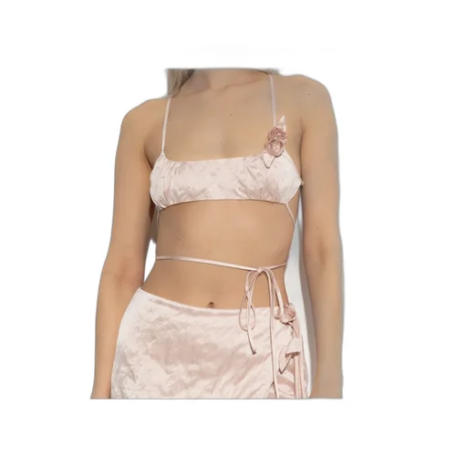 Rose-Appliqué Crinkled-Satin Top