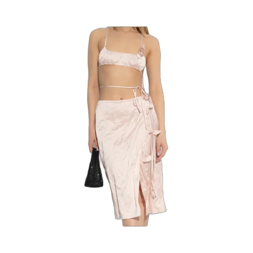 Rose-Appliqué Crinkled-Satin Top