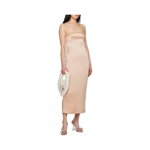 Midi Dress In Satin With Rhinestone Details