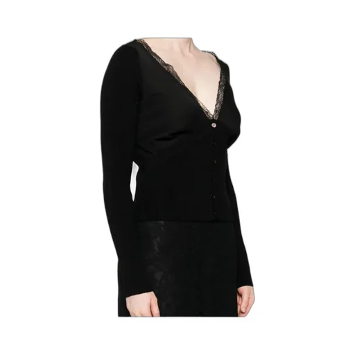 Lace-Trimmed Ribbed Cardigan