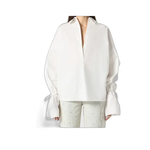 Tied-Cuff Polo-Neck Poplin Blouse