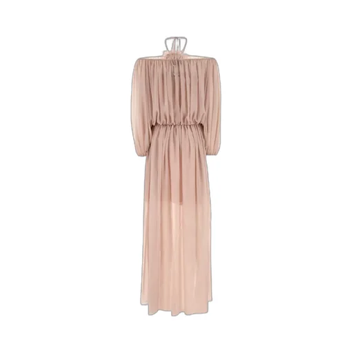 Off-Shoulder Floral-Brooch Maxi Dress