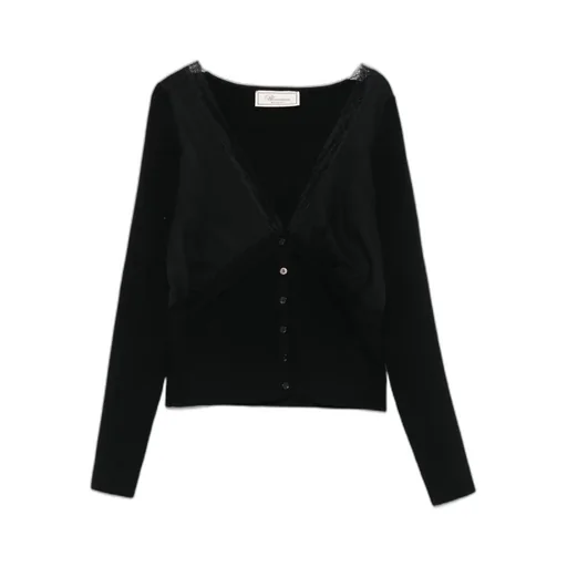 Lace-Trimmed Ribbed Cardigan