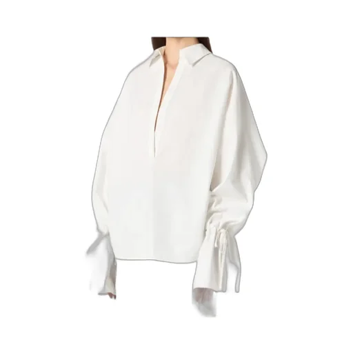 Tied-Cuff Polo-Neck Poplin Blouse