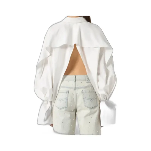 Tied-Cuff Polo-Neck Poplin Blouse