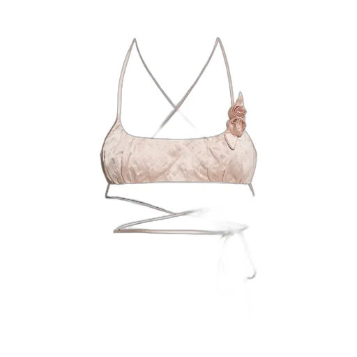 Rose-Appliqué Crinkled-Satin Top