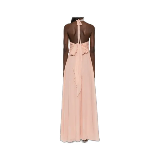 Rose Appliqué Halterneck Ruffled Maxi Dress