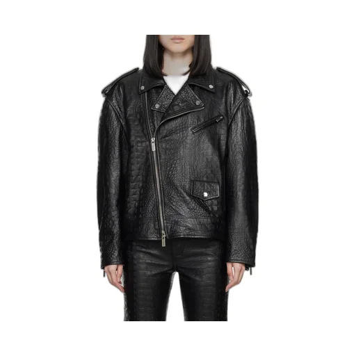 Crocodile-Effect Leather Jacket