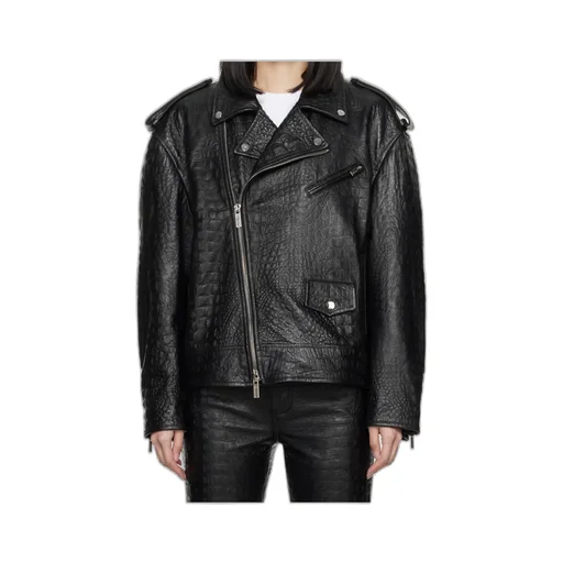 Crocodile-Effect Leather Jacket