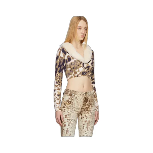 Cropped Animal-Print Cardigan