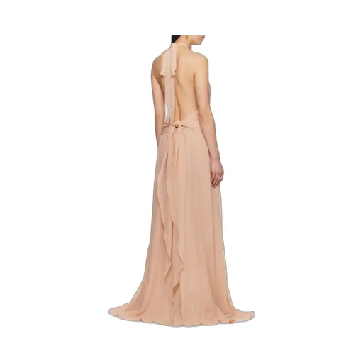 Rose Appliqué Halterneck Ruffled Maxi Dress
