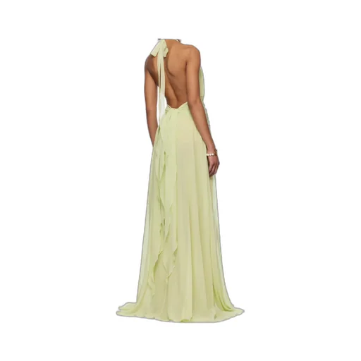 Rose Appliqué Halterneck Ruffled Maxi Dress