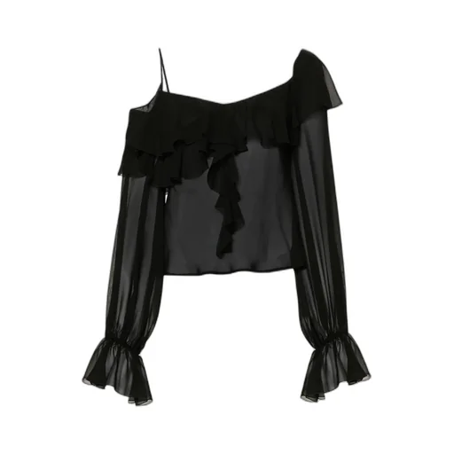 Silk Sheer Ruffled Blouse