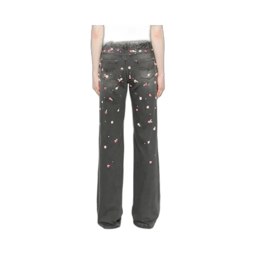 Embroidered Roses Wide-Leg Jeans