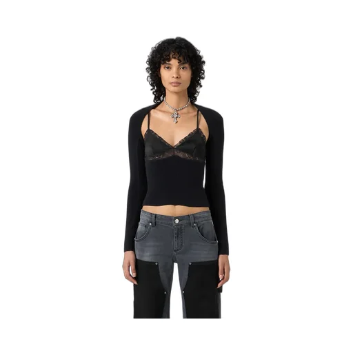 Lace-Panel Knitted Top