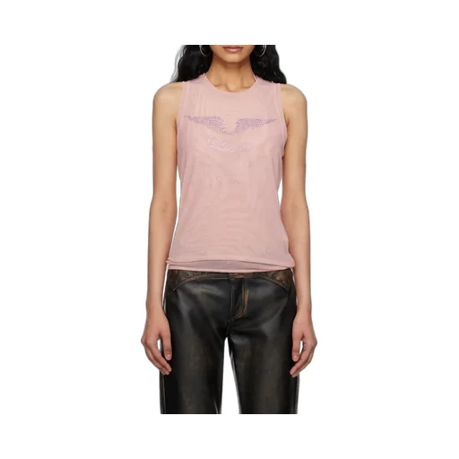 Rhinestone-Detailing Mesh Tank Top