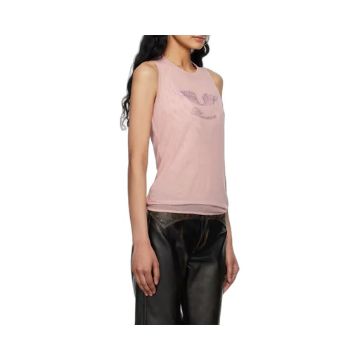 Rhinestone-Detailing Mesh Tank Top