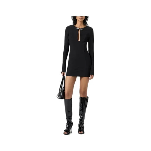 Hollowed-Out Pin Decorated Compact Knitted Dress