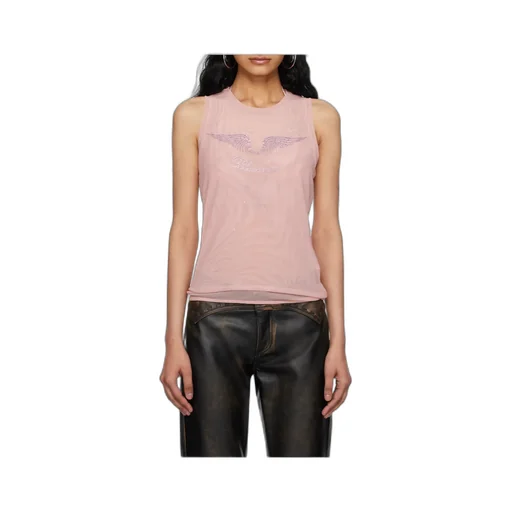 Rhinestone-Detailing Mesh Tank Top