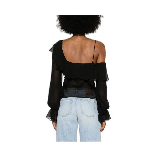Silk Sheer Ruffled Blouse
