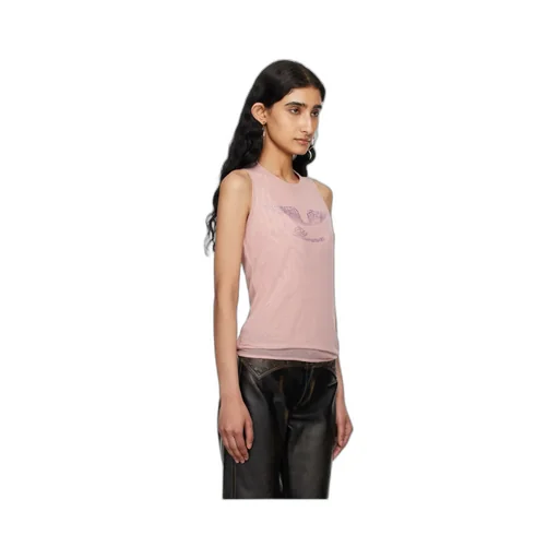 Rhinestone-Detailing Mesh Tank Top