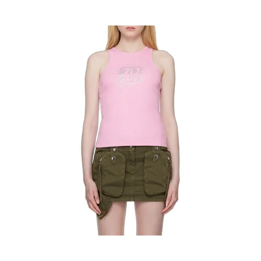 Rhinestone-Embellished Fine-Ribbed Tank Top