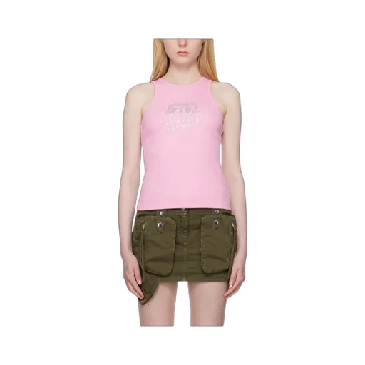 Rhinestone-Embellished Fine-Ribbed Tank Top