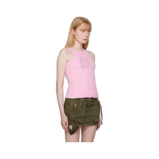 Rhinestone-Embellished Fine-Ribbed Tank Top