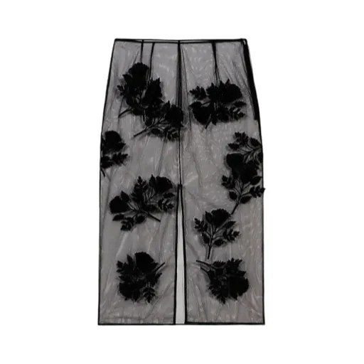 Flower-Embroidered Midi Skirt