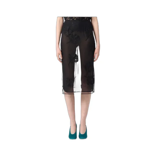 Flower-Embroidered Midi Skirt
