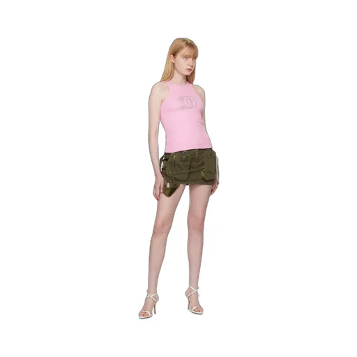 Rhinestone-Embellished Fine-Ribbed Tank Top