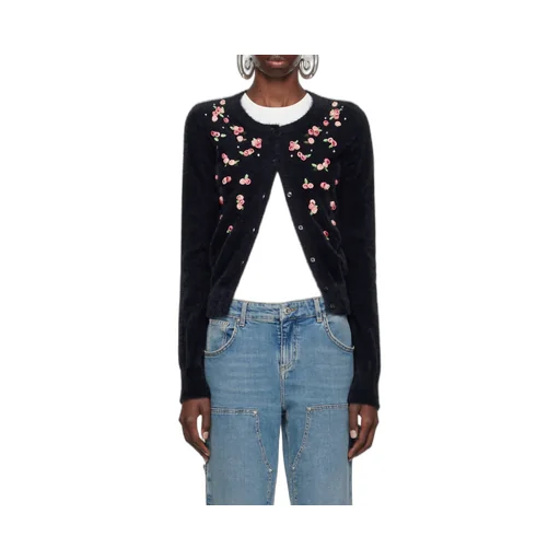 Floral-Appliqué Knitted Cardigan