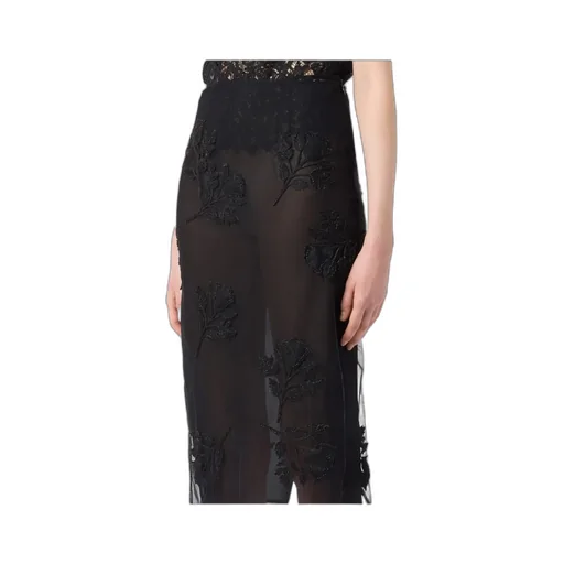 Flower-Embroidered Midi Skirt