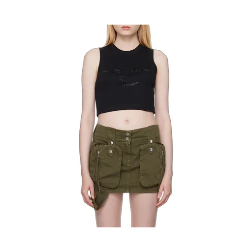 Rhinestone-Embellished Cropped Tank Top