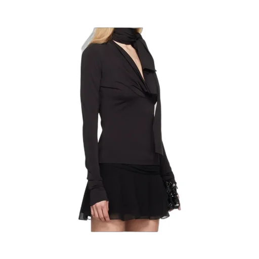 V-Neck Long-Sleeved Gathered-Tie Top