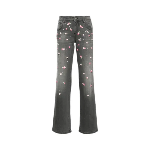 Embroidered Roses Wide-Leg Jeans
