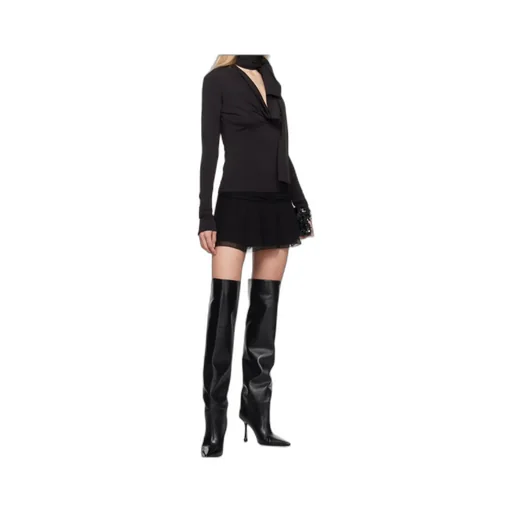 V-Neck Long-Sleeved Gathered-Tie Top