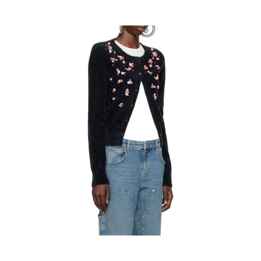Floral-Appliqué Knitted Cardigan