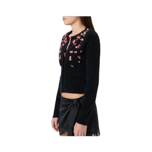Floral-Appliqué Knitted Cardigan