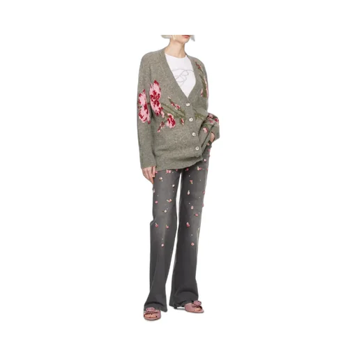 Embroidered Roses Wide-Leg Jeans