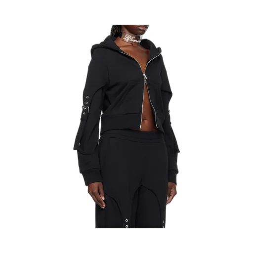 Buckle-Detail Zip-Up Cotton Hoodie