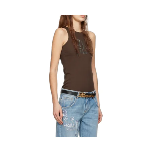 Rhinestoned Ribbed-Knit Tank Top