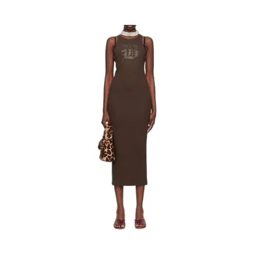 Rhinestone-Logo Midi Dress